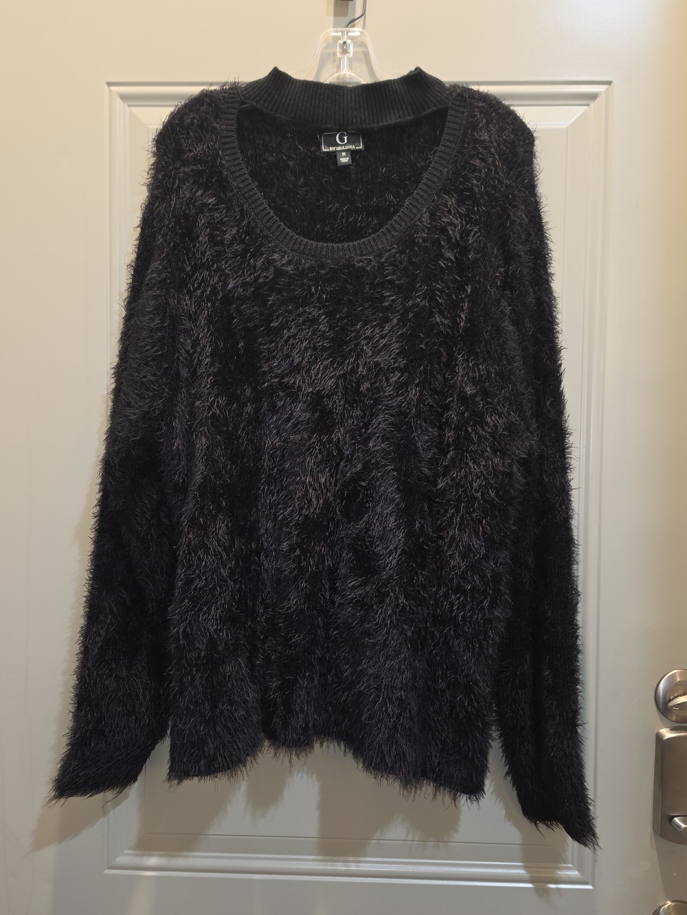 G by Giuliana Black Fuzzy Scoop Neck Sweater 2XL